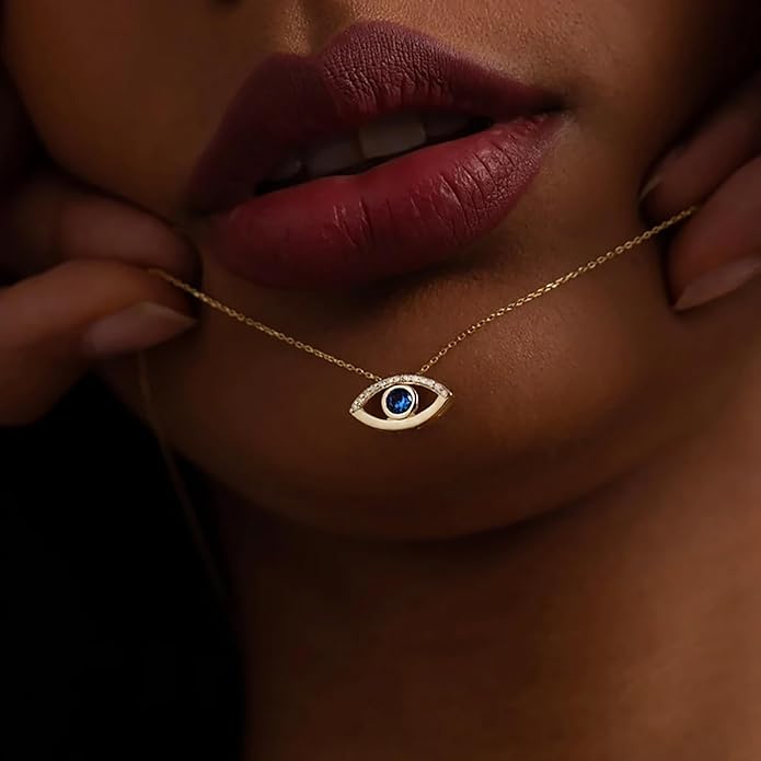 Lcbulu Dainty 14K Gold Plated Evil Eye Necklace for Women - Delicate CZ Diamond Choker Pendant Necklace Jewelry Gift