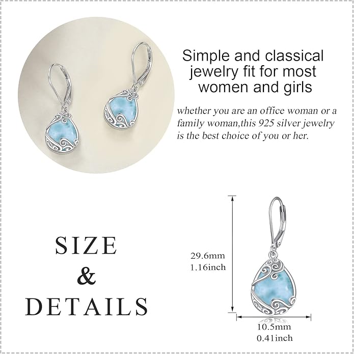 Moonstone Filigree Drop Dangle Teardrop Earrings 925 Sterling Silver Moonstone Leverback Earrings for Women Jewelry Gifts
