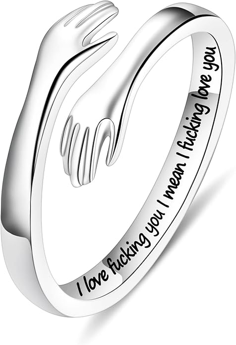 Yesteel S925 Sterling Silver Hug Ring for Women Teen Girls, Adjustable Ring Jewelry Mothers Day Birthday Gifts for Daughters Mom Sister Wife Friends Grandma