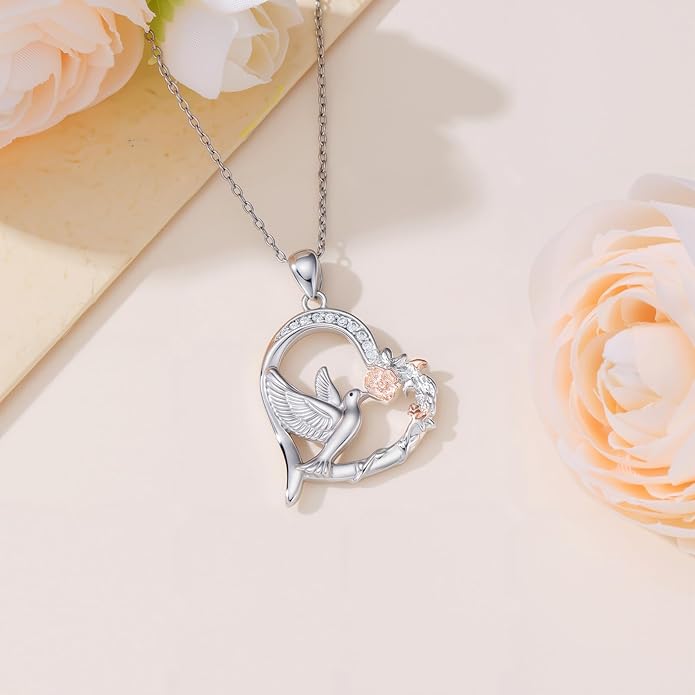 YYB Dove Necklace Christmas Gifts for Women 925 Sterling Silver Heart Peace Dove Pendant Jewelry Holy Spirit Jewelry For Women Female Stocking Stuffers