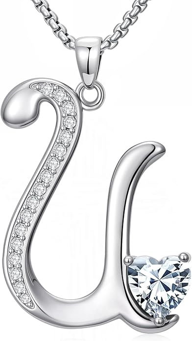 Christmas Gifts for Women Alphabet A to Z Initial Birthstone Pendant Necklaces for Women - 18k White Gold Plated Personalized Name Jewelry Valentine Mothers Day Birthday Gifts for Women Her Girlfriend