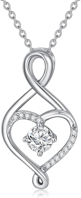 ZBA Natural Diamond Infinity Necklace for Women, 14K White Gold Plated Sterling Silver Diamond Eternal inifnity Pendant Necklaces Jewelry, Birthday Christmas Gifts for Mom Her Wife(Color F-G/Clarity I1-I2)