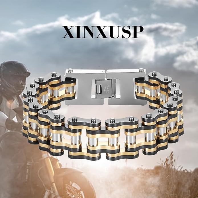 heavy-duty and sturdy men's motorcycle chain, bicycle chain, stainless steel men's bracelet, vacuum plated 14K gold electroplated black in the furnace