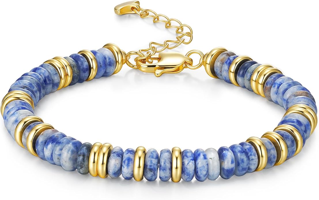 Colorful 18K Gold Plated Bracelets for Women, Stack Bangle Beaded Stone Jewelry Accessories Set for Woman, Trendy Fashion Jewelry Gifts