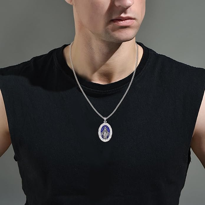YFN Patron Saint Necklace Sterling Silver Amulet Medal Pendant Religious Protector Jewelry Gifts for Women Men