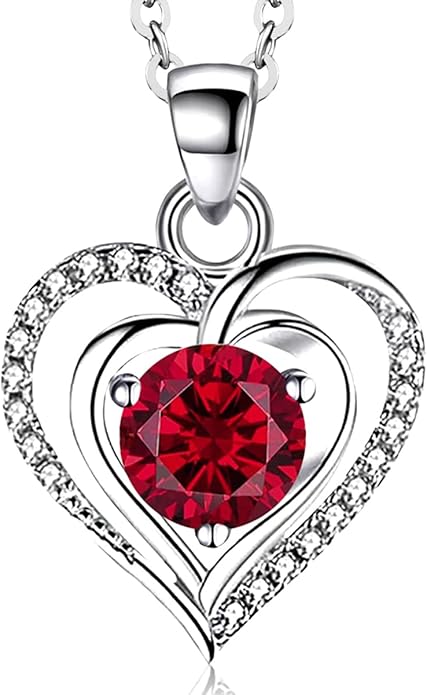 RIVIKO Heart Birthstone Pendant Necklace for Women 925 Sterling Silver Zirconia Necklaces Wedding Anniversary Birthday Mothers Day Jewelry Gifts For Her Mother Wife