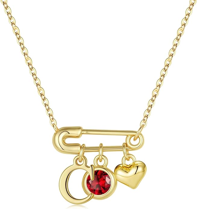 MONOOC Christmas Gifts for Women Girls - 14K-Gold-Plated Dainty Paperclip Heart Initial Necklace Birthstone Necklace Jewelry Birthday Gifts for Women Her Mom Friend Wife Sister