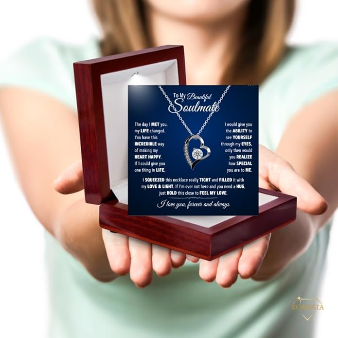 To My Soulmate Necklace For Women, Soul Mate Jewelry for Women, Future Wife Gifts, To My Wife Necklace from Husband, Gifts for Girlfriend, Pendant With Message Card