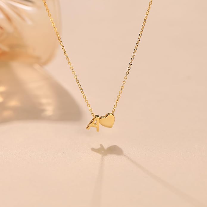 LOVECOM 14K Gold Plated Love Heart Initial Necklaces for Women Mother Daughter 925 Sterling Silver Letter Name A-Z Pendant Necklace Dainty Personalized Chain Necklace Valentines Jewelry Gifts