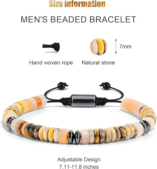 VIBILIA Healing Crystal Bracelets Beaded Bracelets for Men Women Natural Stone Adjustable Bracelets Unique Gifts for Father Son Grandfather Brother Friend