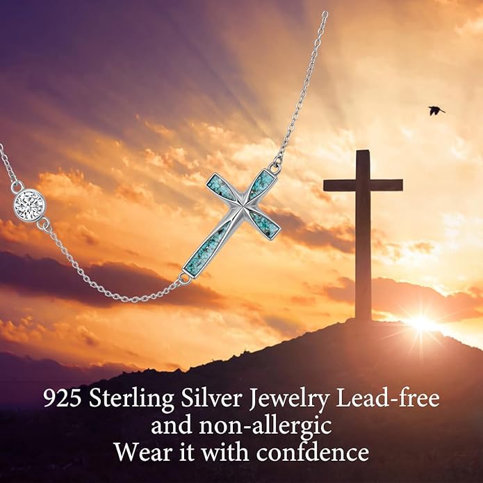 Cross Necklace for Women 925 Sterling Silver Cross Pendant Religious Christian Jewelry Faith Easter Gifts for Wife