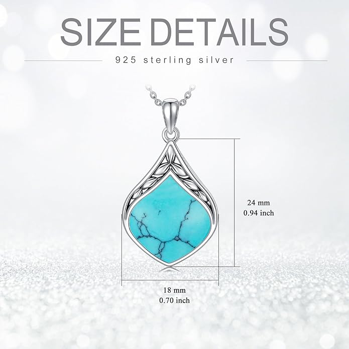 Teardrop Necklace 925 Sterling Silver Vintage Natural Gemstone Pendant Jewelry Birthday Christmas Gifts for Women Mom