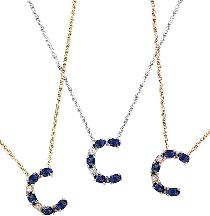 Albert Hern Blue Sapphire Initial Necklace With Diamonds & 18K Gold Chain | Irresistible Letter Pendants Jewelry | Perfect Valentine’s Day, Anniversary & Birthday Gift