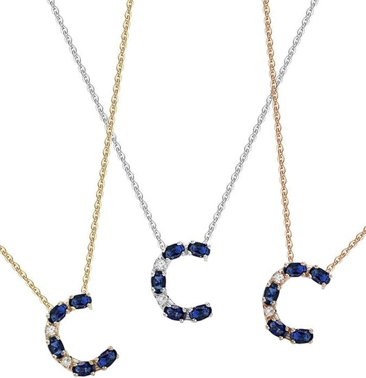 Albert Hern Blue Sapphire Initial Necklace With Diamonds & 18K Gold Chain | Irresistible Letter Pendants Jewelry | Perfect Valentine’s Day, Anniversary & Birthday Gift