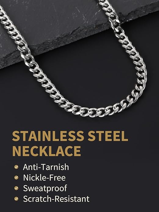FindChic Cuban Link Chain for Men, 6/9/12mm Necklace Chain, Black/Gold Plated/Stainless Steel Necklace, Hypoallergenic & Tarnish-Proof Men's Jewelry Hip Hop Accessories, 18-30" Length Options