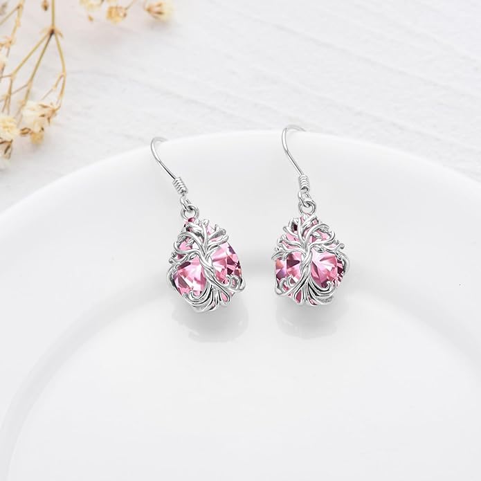 TOUPOP Tree of Life Earrings 925 Sterling Silver Family Tree Dangle Drop Earrings Crystal Jewelry Birthday Christmas Gifts for Women Her