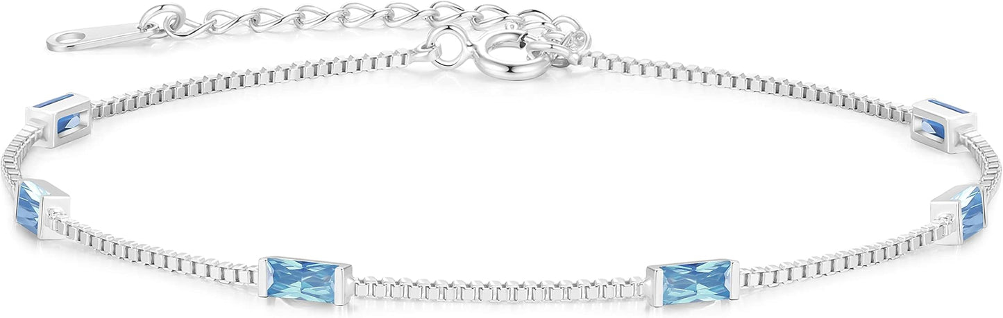 LOUISA SECRET Birthstone Bracelets for Women, 925 Sterling Silver Dainty Simple Women Charm Link Bracelet, Birthday Anniversary Christmas Jewelry Gifts for Women Wife Mom Her