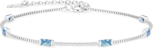 LOUISA SECRET Birthstone Bracelets for Women, 925 Sterling Silver Dainty Simple Women Charm Link Bracelet, Birthday Anniversary Christmas Jewelry Gifts for Women Wife Mom Her