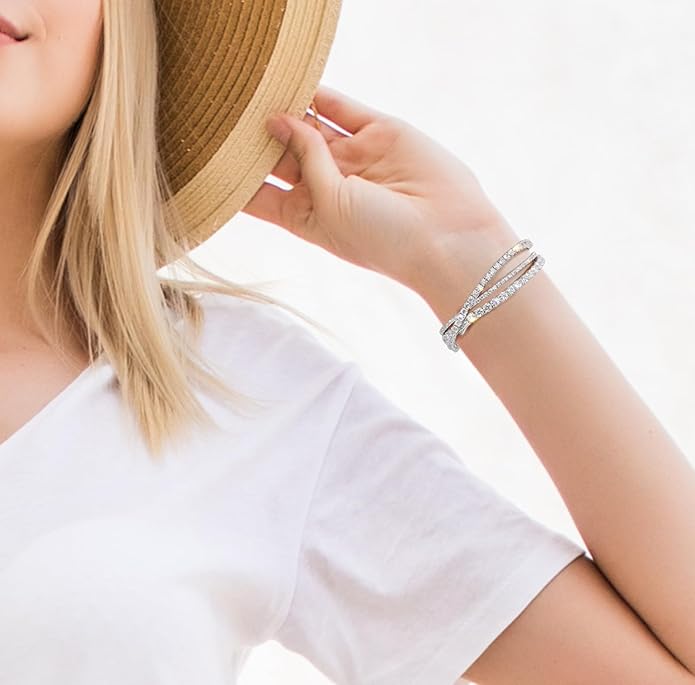 KRKC Moissanite Tennis Bracelet, Gifts For Women, Lab Grown Diamond Tennis Bracelets, 925 Sterling Silver 14K Golden Plated, Hypoallergenic, Luxury Present For Birthday, Daily Jewelry, 2.1-13.2 Ct.Tw