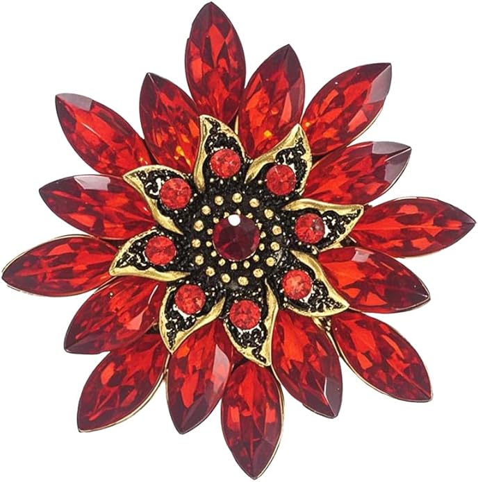 Large Crystal Flower Brooch Pin for Women Red purple pink green Rhinestone Flower Lapel Pin Wedding Party Birthday Dance Banquet Dress Suit Ceremony Clothes Hat Bag Accessories Jewelry