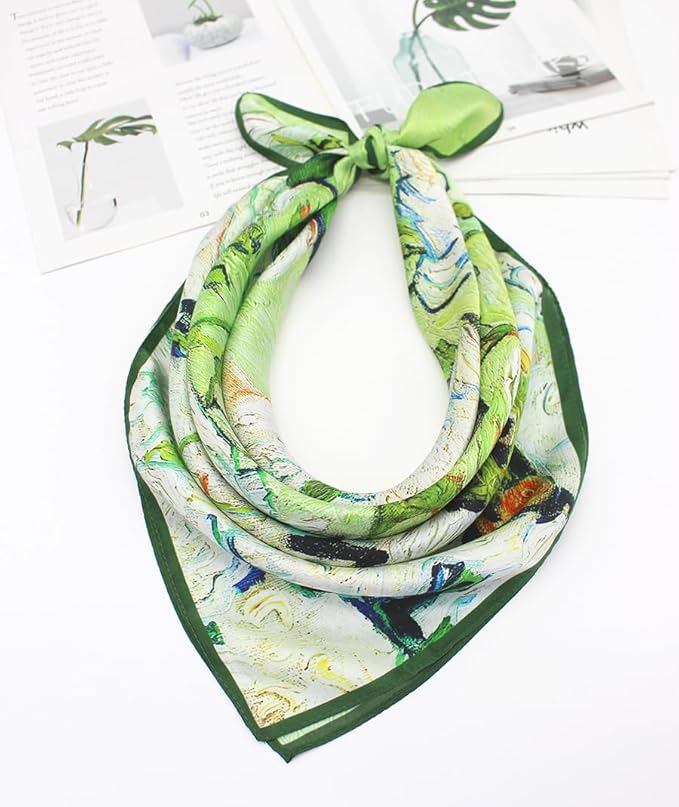 ANDANTINO 100% Mulberry Silk Square Scarf for Hair-25.6" X25.6'' Women Men Natural Silk Neckerchief Digital Printed Headscarf