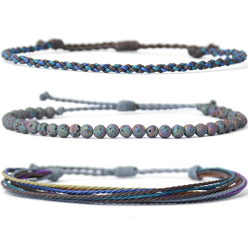 Handmade Natural Stone Beaded Healing Bracelet Gift for Men Adjustable Rope String Bracelet (Colorful Lava)