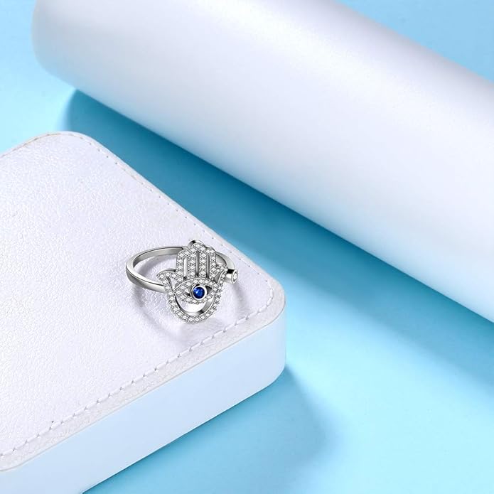 Evil Eye Necklace Evil Eye Hamsa Hand of Fatima Necklace 925 Sterling Silver Fine Jewelry Gifts for Womens White Blue CZ Third Eye Stud Earrings Turkish Eye Ring Hamsa Hand Jewelry Set Gifts Valentine Day Chrismtas Gifts