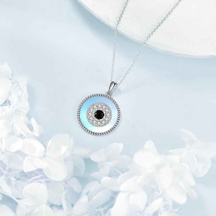YFN Evil Eye Pendant Necklace for Women 925 Sterling Silver Greek Protection Jewelry with Blue Sapphire and Black Cz Amulet Gift
