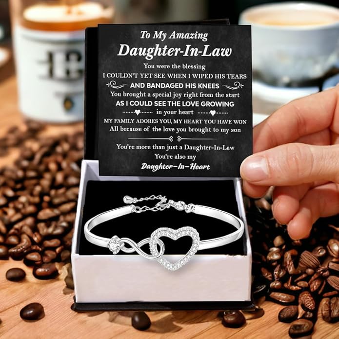 To My Beautiful Daughter In Law Bracelet From Mother-In-Law, Daughter In Law Birthday Gifts, Infinity Star Heart Bracelet For Her With Heartfelt Message Card & Elegant Box, Bonus Daughters Bracelets