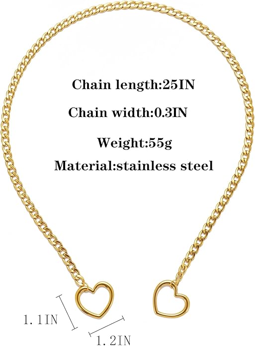 Heart Slip Chain Necklaces for Women,Stainless Steel O-Ring Adjustable Lariat Y-Necklace,Punk Gothic Cuban Collar Choker Necklace for women