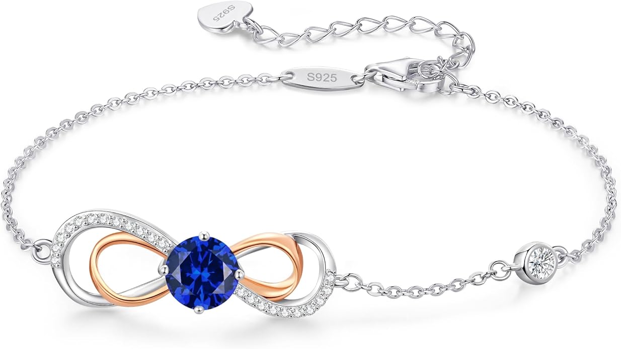 LOUISA SECRET Rose Gold Infinity Heart Bracelet for Women, Adjustable Chain 925 Sterling Silver Link Birthstone Bracelets, Best Anniversary Birthday Jewelry Gifts for Women Mom Wife Her
