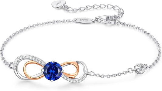 LOUISA SECRET Rose Gold Infinity Heart Bracelet for Women, Adjustable Chain 925 Sterling Silver Link Birthstone Bracelets, Best Anniversary Birthday Jewelry Gifts for Women Mom Wife Her