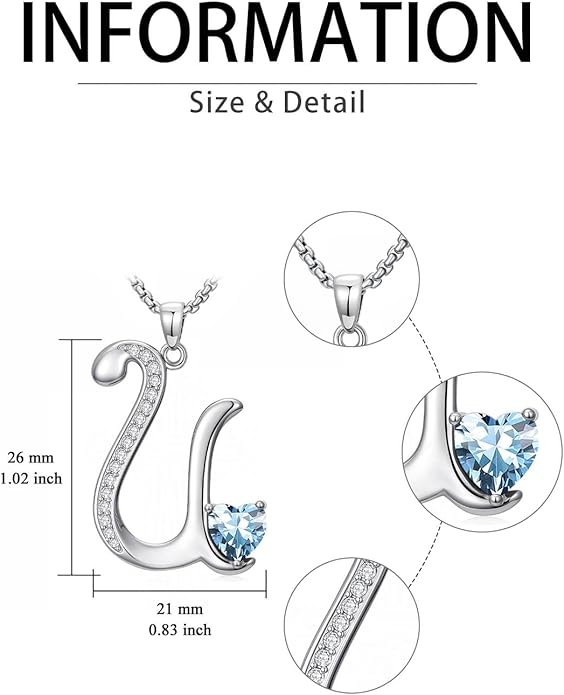 Christmas Gifts for Women Alphabet A to Z Initial Birthstone Pendant Necklaces for Women - 18k White Gold Plated Personalized Name Jewelry Valentine Mothers Day Birthday Gifts for Women Her Girlfriend