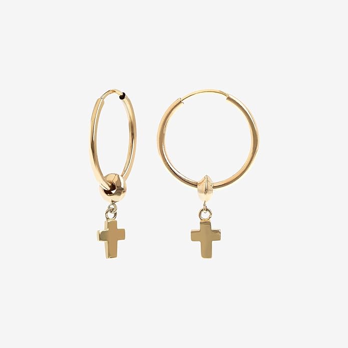 MILOR 9K Gold Cross Charm Hoop Earrings for Women – Hypoallergenic Italian Gold Jewelry – Made in Italy – Elegant Small Hoops – Gift for Birth, Baptism, Communion or Confirmation