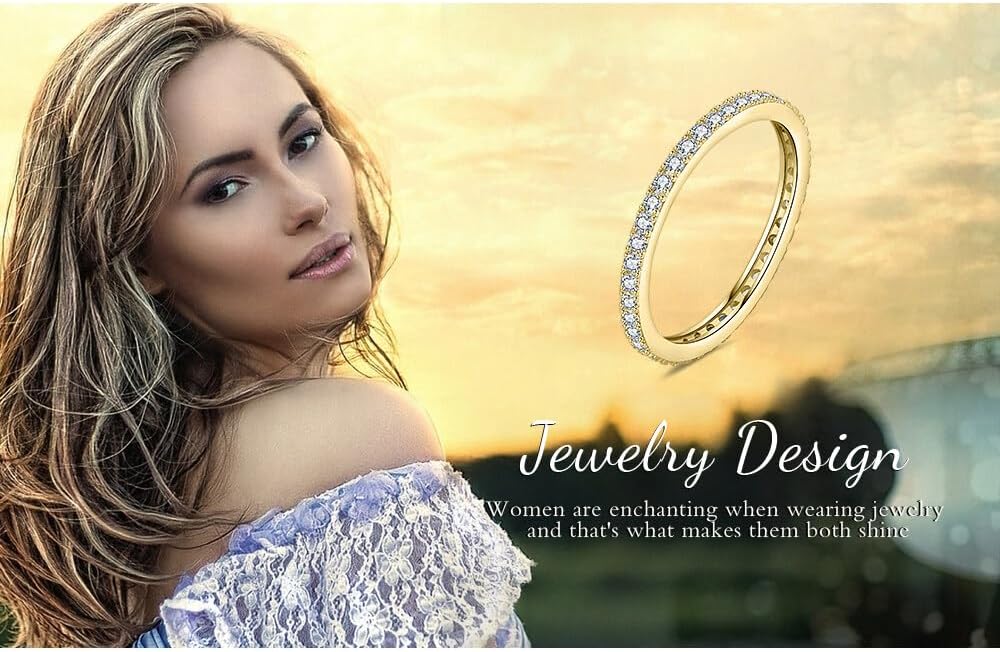 JewelryPalace 6 Stone Cubic Zirconia Half Eternity Stackable Wedding Rings for Women, 14K White Yellow Rose Gold Plated 925 Sterling Silver Promise Rings for Her, Simulated Diamond Wedding Band Ring