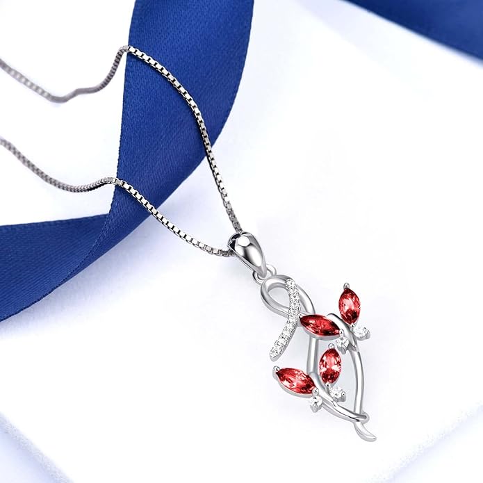 AOBOCO 925 Sterling Silver Infinity Butterfly Pendant Necklace with Birthstone Crystal from Austria, Anniversary Jewelry Gifts for Women