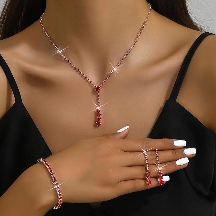 MIFYNN Rhinestone Wedding Set for Women Sparkle Crystal Earrings Necklace Bracelet Jewelry Set Wedding Party Prom Jewelry Set for Brides Bridesmaid