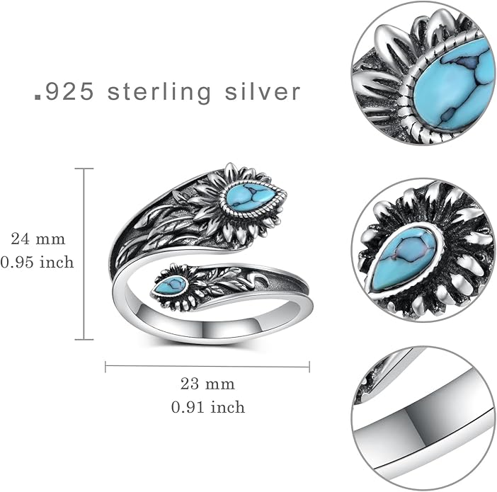 Spoon Rings for Women 925 Sterling Silver Mushroom/Phoenix/Snake/Cardinal/Octopus/Tree of Life/Sunflower/Highland Cow/Dragonfly/Dragon/Horse/Sea Turtle/Frog Rings