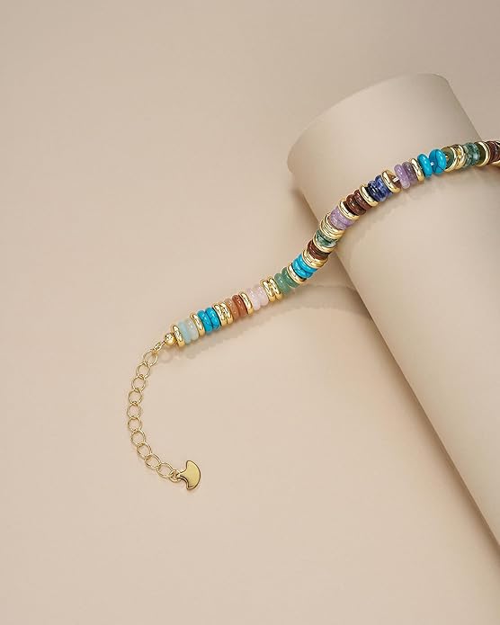 Colorful 18K Gold Plated Bracelets for Women, Stack Bangle Beaded Stone Jewelry Accessories Set for Woman, Trendy Fashion Jewelry Gifts