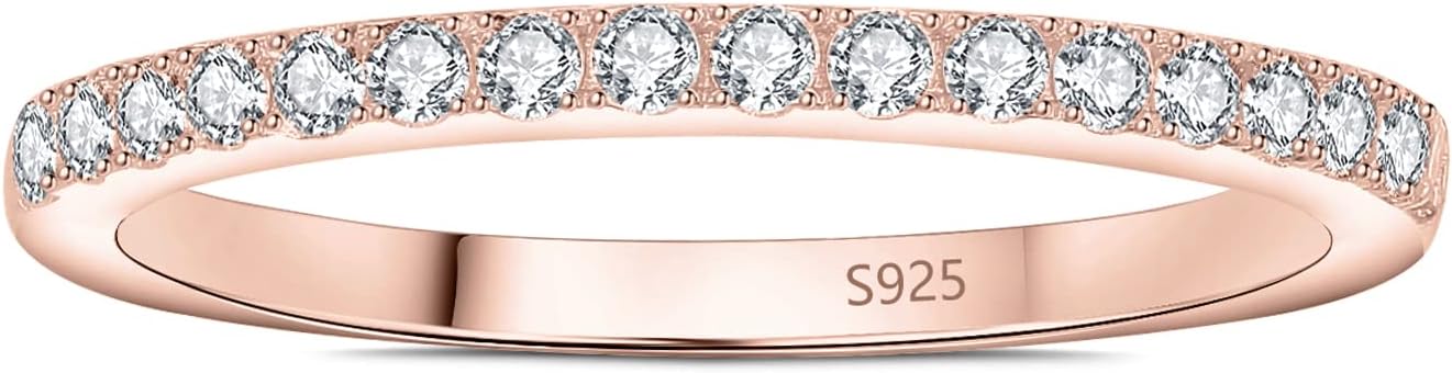JewelryPalace 6 Stone Cubic Zirconia Half Eternity Stackable Wedding Rings for Women, 14K White Yellow Rose Gold Plated 925 Sterling Silver Promise Rings for Her, Simulated Diamond Wedding Band Ring