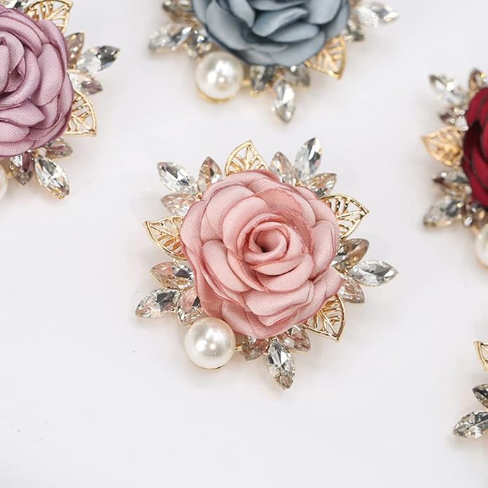 Elegant Rose Flower Brooch Pin for Women Men Wedding Party Gentleman's Essentials Handmade Imitation Crystal Pearl Fabric Flower Lapel Pin Dress Suit Accessories Boutonniere Ideas Gift