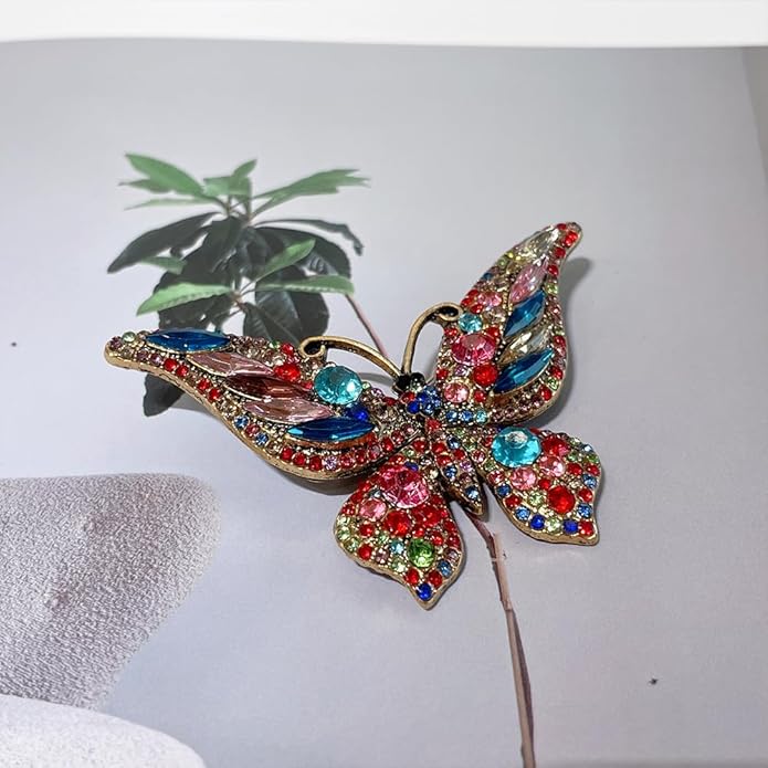Rhinestone Butterfly Brooch for Women Men Chic Cute Sparkly Crystal Animal Lapel Pins for Dress Hat Bag Suit Tie Wedding Holiday Accessories Jewelry (Colorful)