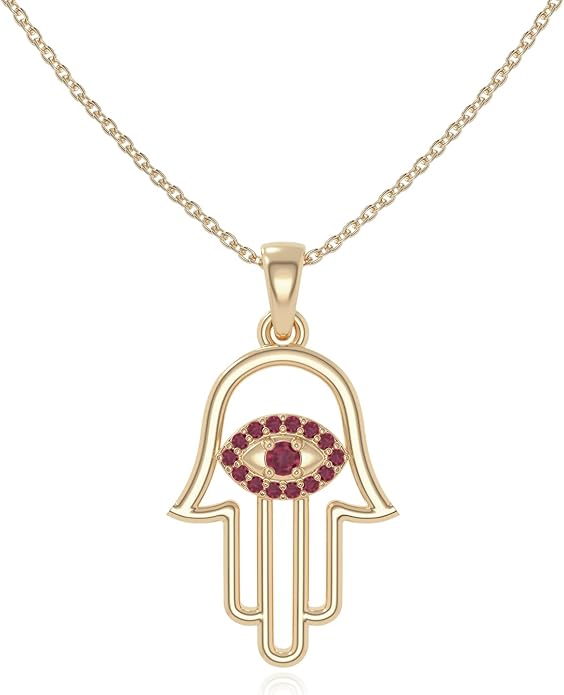 Natural Gemstone Evil Eye-Hamsa Hand Pendant Necklaces for Women in Silver/18K Yellow/Rose Gold Vermeil,Birthstone Jewelry Gifts for Her Birthday,Anniversary,Christmas,Graduation