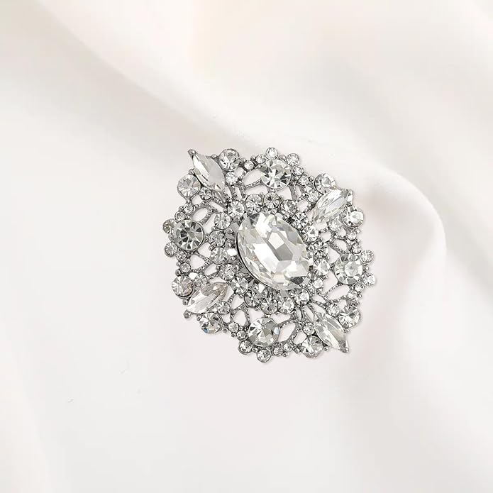 Crystal Rhinestone Brooch for Women Silver Brooch Pins for Women Clear Rhinestone Jewelry Pins for DIY Bridal Wedding Bouquet