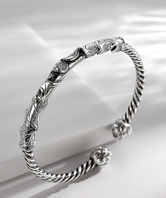 Kim Carrey S925 Sterling Silver Bracelet, Open Bangle Cuff Design, Men's Stacked Bracelets Gift Jewelry for My Man