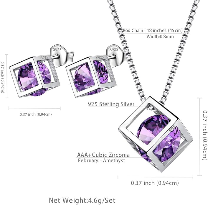 Aurora Tears Birthstone Necklace/Earring 925 Sterling Silver Women Cross/3D Cube/Cresent Moon Birth Stone Jewelry Mens Birthday Gift Anniversary Present