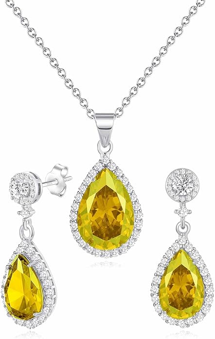REASAYLL Jewelry Sets For Women 925 Sterling Silver Post Teardrop Dangle Stud Earrings Necklace Set Crystal Rhinestone Wedding Prom Costume Jewelry for Women
