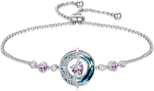TOUPOP Birthstone Bracelet Moon and Star Bracelet 925 Sterling Silver Blue Crystal Jewelry Birthday Christmas Gifts for Women