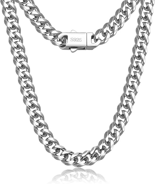 waitrose 7mm Silver Chain for Men Miami Cuban Link Mens Chain,925 Sterling Silver/14K Gold Plated and 316L Stainless Steel Silver/Gold Chains for Men Necklace