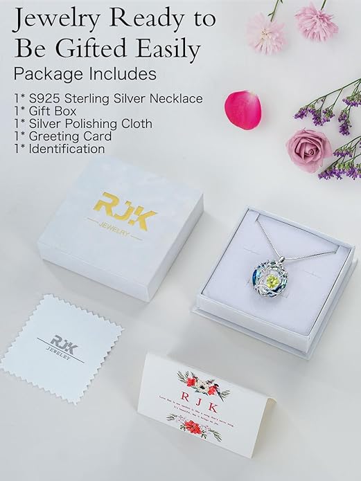 TOUPOP Tree of Life Birthstone Necklace 925 Sterling Silver Pendant Austrian Crystal Jewelry Anniversary Birthday Christmas Gifts for Women Mom Her Wife